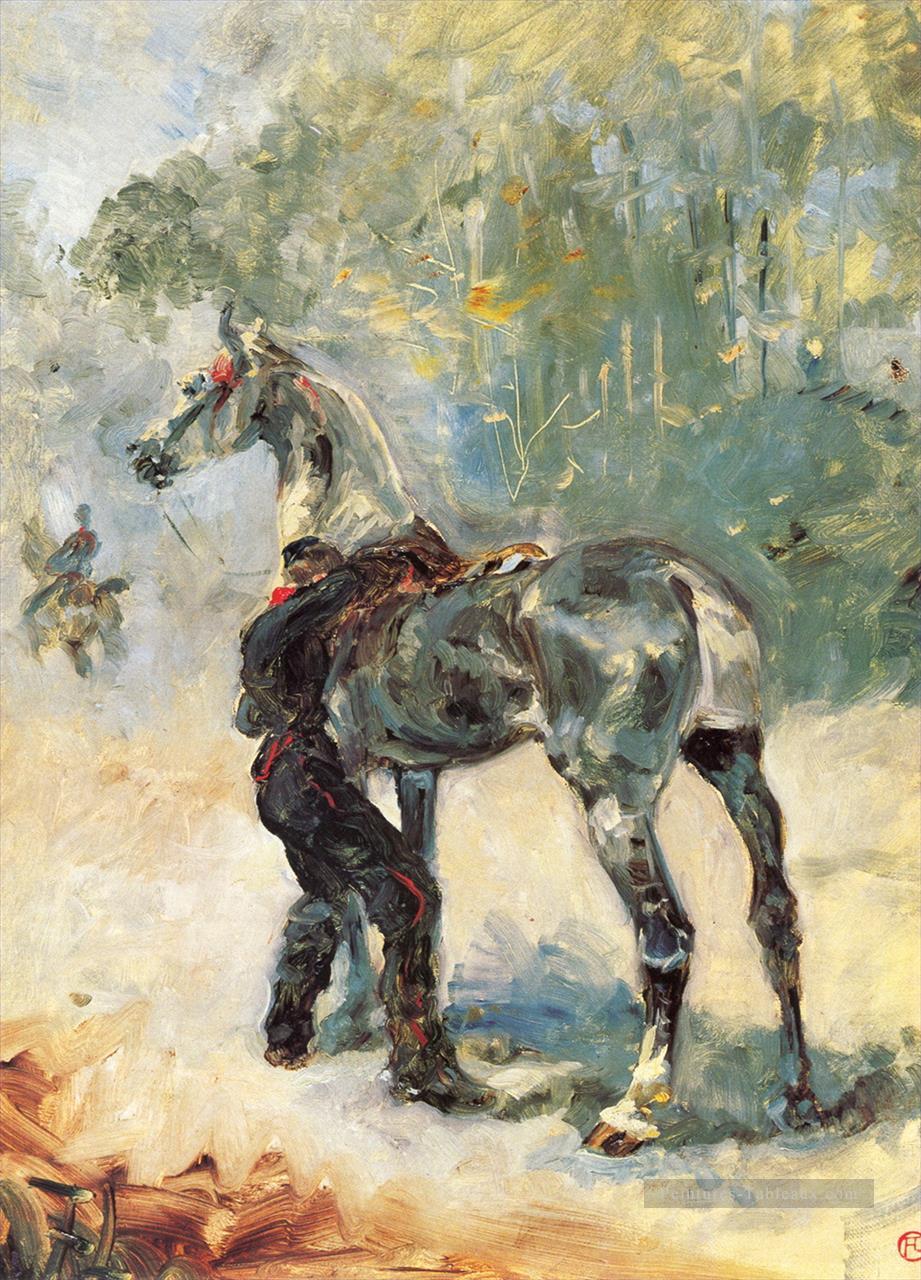 artilleur sellant son cheval 1879 Toulouse Lautrec Henri de Peintures à l'huile